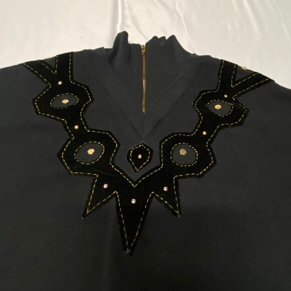 Adolfo Sport Sweat Shirt Black Faux Suede Zip V Neck Size L - Picture 1 of 6